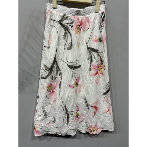 Peck & Peck Dresses & Skirts - Peck & Peck 100% Linen Floral Midi Skirt Womens Size Small White Cottage…